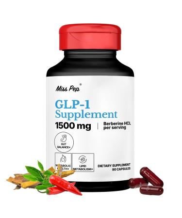 GLP-1 Supplement High Potency Berberine HCl 1500mg with Ceylon Cinnamon Green Tea & Cayenne Extract Supports Appetite Control Gut Balance & Metabolism 90 Capsules