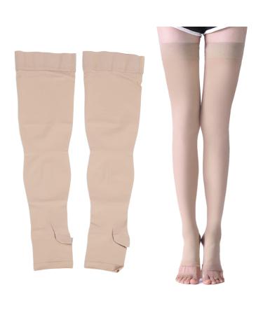 Anggrek compression stockings women 23 to 32 mmHg thrombosis socks Open toe thighs high graded compression socks women stockings long socks (XL)