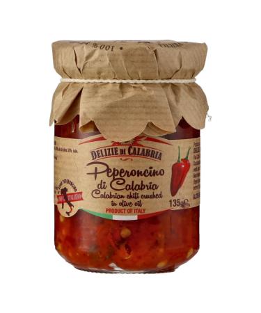 Delizie di Calabria Delizie di Calabria Hot Chili Pepperoncino in Olive Oil (4 x 135g) 38% Olive Oil Calabrian Sauce Original Italian Flavor Vegan dolce vita