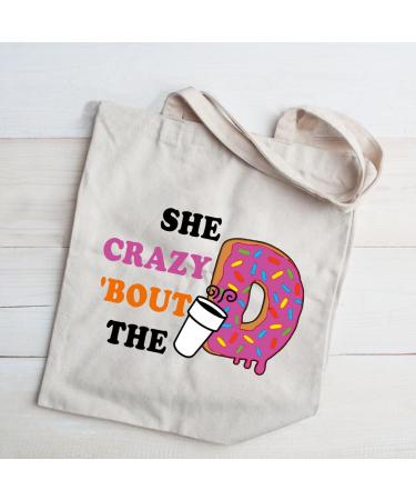 JXGZSO Donut Coffee Lover Gift She Crazy About The D Donut Tote Bag Coffee Junkie Gift Donut Coffee Merch - Buy Online on GoSupps.com
