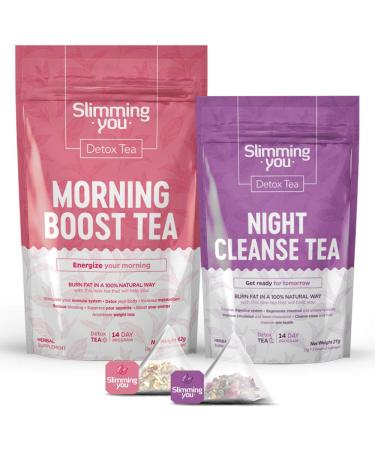 Detox Tea 14 Day Teatox Herbal Tea for Body Detox, Colon Cleanse, Metabolism Increase - 1 Morning Boost Tea (14 Bags) & 1 Night Cleanse Tea (7 Bags) 1 Morning Boost & 1 Night Cleanse