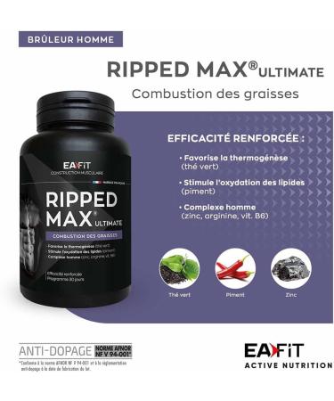 EAFIT - Ripped Max Ultimate - Burn activ powerful sports fat burner - Complete formula-plant-vitamin-minerals (zinc chrome) - Coffeine and vitamin b6 for energy - 120tablets - Buy Online on GoSupps.com