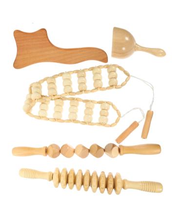 Solustre 5st massage device from beech manual lymph massage set Foot massage device Portable massage lying wellness tool wooden sticks to massage acupressure rod.