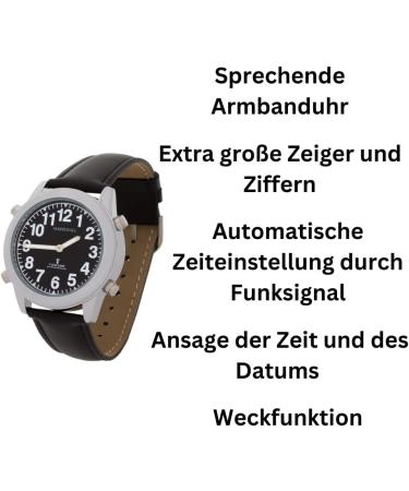 Marshal German Speaking Men's Wristwatch I 1136SL | Funk Arm Strap for Blind & Visually Impaired | Extra Large Pointer & Date | Black Leather Bracelet - Buy Online on GoSupps.com