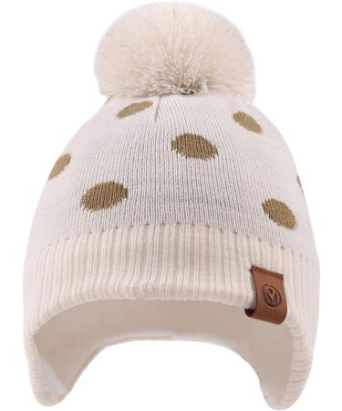 XIAOHAWANG Knitted Baby Hat with Fleece Lining and Pompom | Beige Dot Toddler Kids Beanie 4-7 Years - Buy Online on GoSupps.com