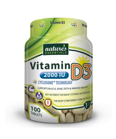 NATURE'S ESSENTIALS Vitamin D3 2000IU | Immune Support | Advanced Cyclosome Liposomal Delivery | Non-GMO Gluten Free Vegetarian | 100 Tablets