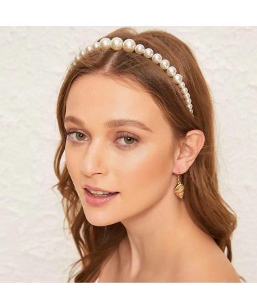 Minzaos Pearl Headband Set - 3 Pcs White Faux Pearl Hairbands for Bridal & Wedding Hair Accessories - Buy Online on GoSupps.com