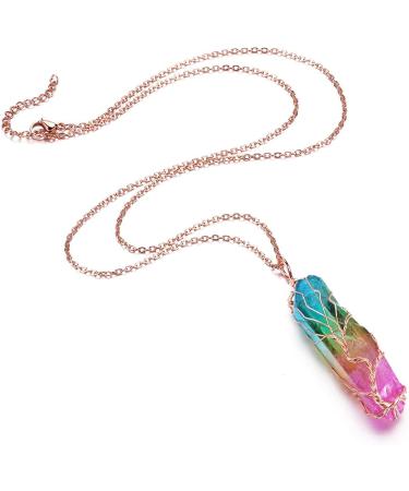 Tree of Life Rainbow Quartz Crystal Pendant Necklace - Chakra Healing Jewelry Gift - Buy Online on GoSupps.com