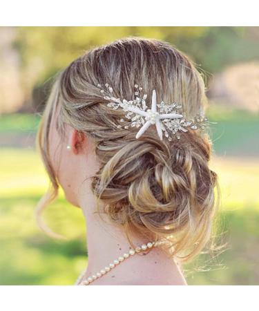 Casdre Starfish Bride Wedding Hair Comb Silver Crystal Bridal Hair Piece Pearl Beach Wedding Hair Accessories for Women and Girls - Buy Online on GoSupps.com