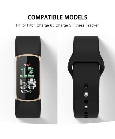 YLK Adjustable Silicone Bracelet for Fitbit Charge 5 & 6 - Sport Replacement Band for Men & Women - Black - Buy Online on GoSupps.com