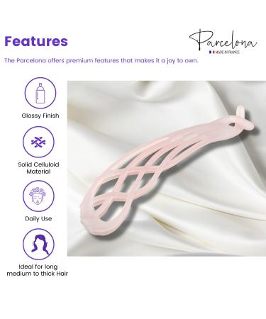 Parcelona French Curved Large 4 Celluloid Banana Clip Hair Comb in Light Pink - Made in France | Durable Styling Accessories for Women - Buy Online on GoSupps.com