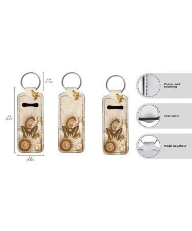 Vintage Sunflower Butterfly Print Lip Balm Holder Keychain - Set of 2 for Women and Girls - Buy Online on GoSupps.com