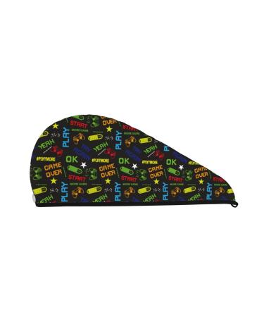Hair Towel Wrap Hair Drying Towel with Button Towel Turban Head Towel to Dry Hair Quickly (Pixel Game)