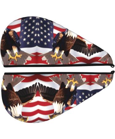 Bald Eagle American Flag Coral Velvet Dry Hair Cap - Quick-Dry Hair Towel Wrap for Men & Women | Ideal for Travel & Home - Buy Online on GoSupps.com
