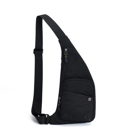 Peicees Sling Bag for Men Women Shoulder Bag Backpack Strap Pockets Chest Bag for Running Hiking Camping Exercise Outdoor S_black