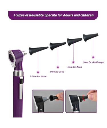 Scian Otoscope Kit - LED Light Ear Scope 3X Magnification with 4 Speculum Tips - Mini Pocket Diagnostic Ear Care Tool for Kids, Adults, Pets - Purple - Buy Online on GoSupps.com