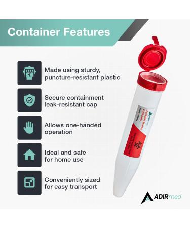 AdirMed Sharps Shuttle Container with Locking Mechanism - 6 Pack, Safe Disposal for Needles and Syringes - Buy Online on GoSupps.com