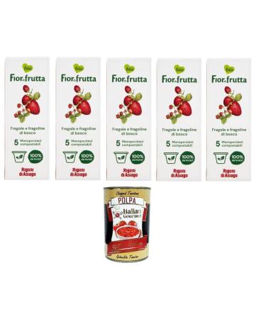Italian Gourmet E.R. Rigoni di Asiago Fior di Frutta Strawberry Jam 5 Single-Doses Fior di Frutta Strawberry Jam 5 x 100 g + Italian Gourmet Tomato Pulp 400 g