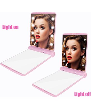 YUNYILAN Compact LED Lighted Makeup Mirror - Handheld & Portable for Travel (Pink-B) - Buy Online on GoSupps.com