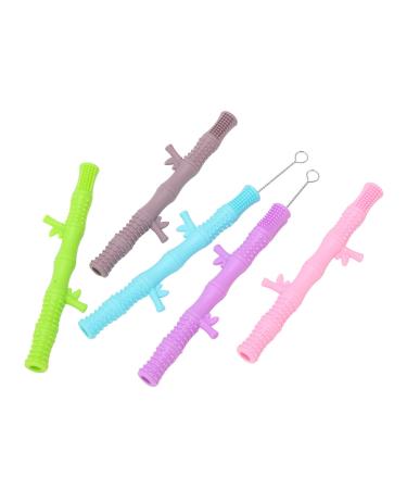 Baby Teething Toys Food Grade Silicone Massage Gums Hollow Straw Design with Cleaning Brush for Baby for Bedroom for Home