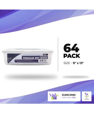 Dukal Wet Wipes 64 Pack: Pre-Moistened Hand Cleaning Wipes with Aloe and Lanolin - Disposable Adult Body Wipes - Mild Fresh Scent - 9 x 13 in Hard Tub - Shower Wipes - Buy Online on GoSupps.com