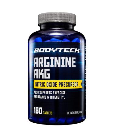 BODYTECH Arginine AKG 3000mg - Nitric Oxide Precursor - Supports Blood Flow Muscle Pumps & Performance (180 Tablets)