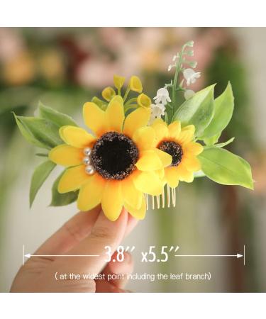 Fangsen Gold Sunflower Wedding Hair Comb - Yellow Flower Pearl Bridal Headpiece for Women - Buy Online on GoSupps.com