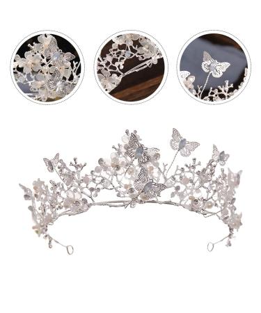 HEALLILY Baroque Crystal Butterfly Flower Tiara Crown - Bridal Headband for Women in Silver - Buy Online on GoSupps.com