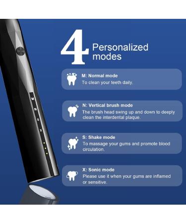 Electric Toothbrush with Pressure Sensor - Sonic Rechargeable Toothbrush for Adults | 42 000 VPM 4 Modes 2 Brush Heads 100 Days Battery - Black - Buy Online on GoSupps.com
