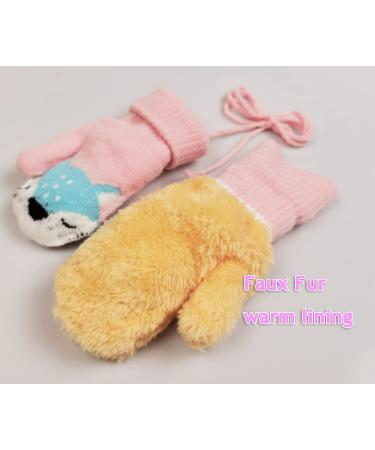 iEasey Cute Baby Winter Knitted Warm Mittens On String 0-3 Years | Infant Toddler Fox Gloves | Thick Fleece Lined | Thermal Ski Snow Gloves | Hand Warmer for Baby Girls Boys | Xmas Gift - Pink - Buy Online on GoSupps.com
