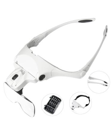 Headband Magnifier with Light Handsfree Reading Magnifier Glasses Magnifying Glasses with 2 Light + 5 Detachable Lenses for Reading Jewelry Loupe Electronic Repair (1)