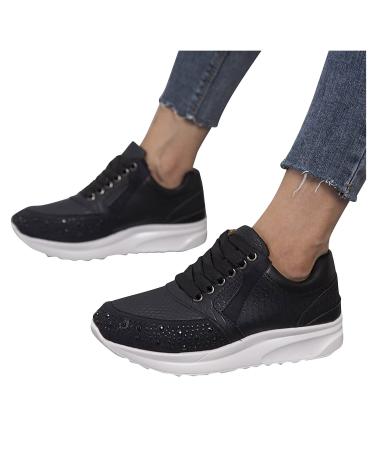 ZBYY Sneakers for Women Walking Shoes,Non-Slip Breathable Hidden Sneakers Lace Up Shoes Slip On Gym Fitness Shoes Black 10.5