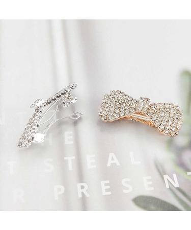 6 Pack Rhinestone Crystal Hair Clips - Gold & Silver Bow Barrettes for Girls and Women - Buy Online on GoSupps.com