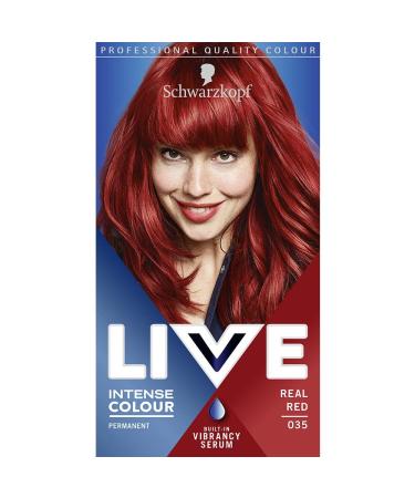 Schwarzkopf LIVE Intense Hair Colour Permanent Red Hair Dye Built-In Vibrancy Serum Real Red 035 Real Red 1 Count (Pack of 1) Permanent