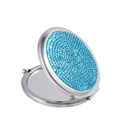 Lurrose Travel Mirror Bling Compact Mirror Round Folding Mirror Double- sided Cosmetic Mirror Portable Pocket Mirror Rhinestone Mirror for Travel and Home Use (Sky Blue) Small Mirror Sky-blue