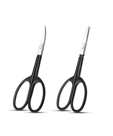 Small Scissors, Comfort-Grip Handles, Facial Hair Grooming Set, Eyebrow, Nose, Mustache, Beard, Eyelashes Ear Nail Trimming Kit, Point and Rounded Safety Tip Cutting Clippers 2PCS With PU Cover Black