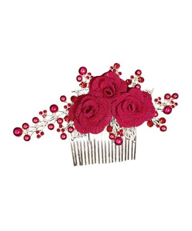 HONMEET Rose Hair Comb Rose Head Decor Hair Jewelry Comb Rose Flower Hair Comb Wedding Hair Accessories for Brides Bride Hair Side Comb Wedding Hair Comb Bride Side Comb Red Zinc Alloy