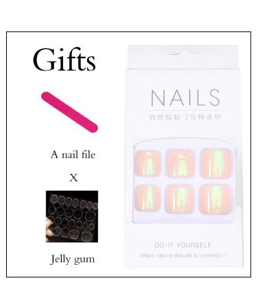 Glossy Pink Fake Toe Nails - Blue Gray Square Shimmer, Full Cover 24pcs for Women and Girls - Buy Online on GoSupps.com