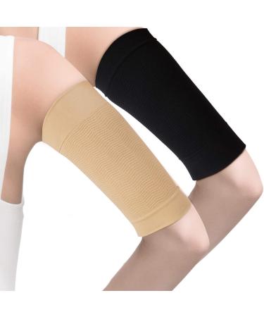 2 Pairs Arm Slimming Shapers for Women Upper Arm Compression Sleeve Shaper Arm Wraps for Flabby Arms Helps Shape Upper Arms Idear of Weight Loss Arms Sleeve Black & Beige (A)