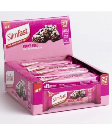 Meal Bars Slim Fast - Rocky Road 12 X 60g Tasty Balanced Meal Replacement Bar for Weight Loss Control and Diet 217Kcal High in Protein Fiber and with 23 Vitamins and Minerals