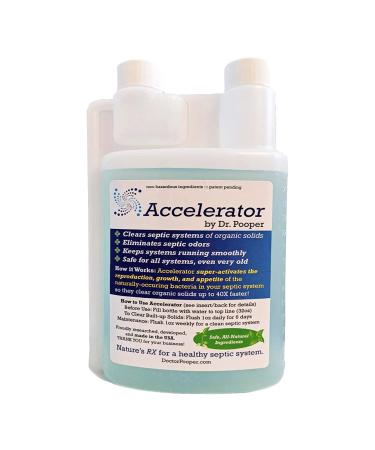 Dr. Pooper Accelerator Septic Tank Treatment - Environment-Friendly Septic System Maintenance Liquid - Eliminates Odors - Clears Organic Solids in Tanks & Drain Fields - Safe for All Septic Systems