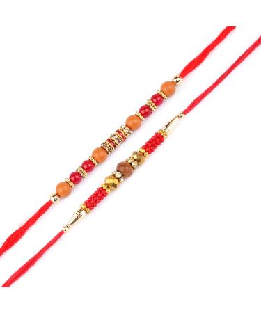Ghasitaram Gifts Rakhi for Brother Rakhis Online - Set of 2 Glittering Thread and Multicolour Stone Premium Rakhis with 200 GMS of Kaju katli and 200 GMS of Soan Papdi