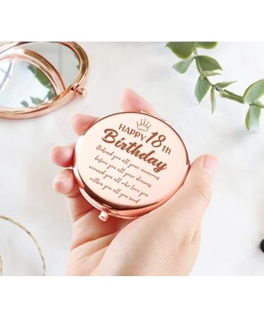 LRUIOMVE 18th Birthday Rose Gold Compact Mirror for Girls - Perfect Gift for Sister, Daughter, Niece - Inspirational Graduation Present for 18 Year Old Girl - Buy Online on GoSupps.com