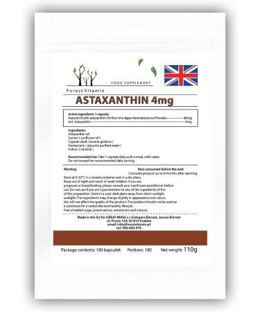Astaxanthin 4mg Softgel Capsules - Premium Antioxidant from Haematococcus Pluvialis | Forest Vitamin for Health & Beauty (180) - Buy Online on GoSupps.com