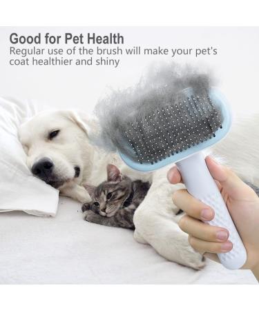 GOSCIEN Self Cleaning Pet Grooming Brush for Dogs & Cats | Removes Loose Fur, Tangles, & Dirt | Stable Thicker Bristles | Great for Medium Long Hair | Blue - Buy Online on GoSupps.com