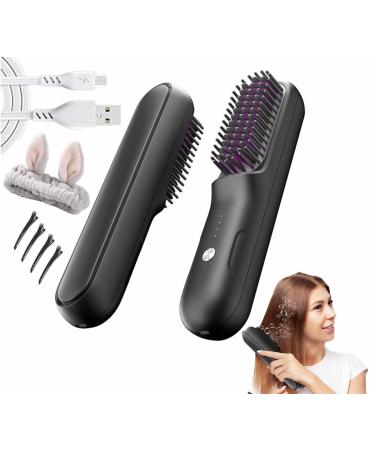 Brusho Hair Pro Cordless Brusheo Portable Hair Straightener Mini Ionic Hot Comb Straightener for Women Hair Pro Straightener for Dry Hair Curl Hair Hair Straightening Irons Black