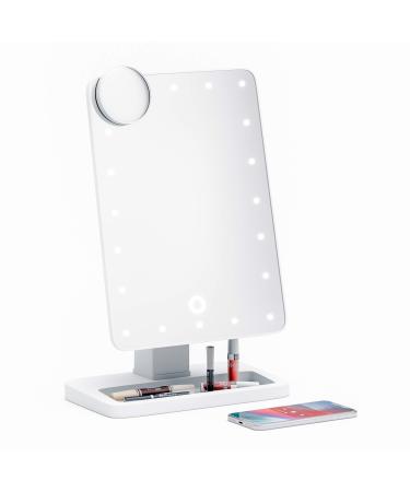 Simply Glamour Adjustable Vanity Mirror with Bluetooth Speaker  USB Charging  LED Lighting  Hands-Free Calling  Siri and Google Assistant Support (10x Magnifying Mirror Included)