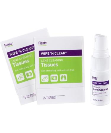 Wipe N Clear Lens Cleaning Kit by Flents - 50 Tissues (2 Packs of 25) | Best Eyeglass & Screen Cleaner for Crystal Clear Vision | International Shipping - Buy Online on GoSupps.com