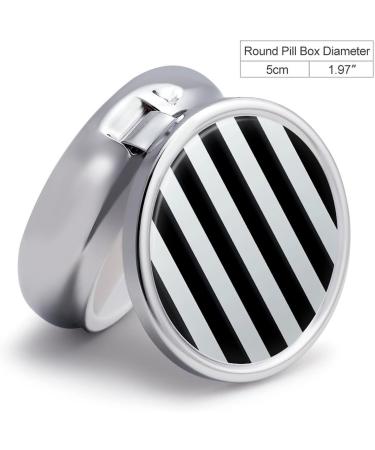 Round Black and White Stripes 3 Compartment Pill Box | Portable Metal Pill Organizer & Decorative Medicine Case - Buy Online on GoSupps.com