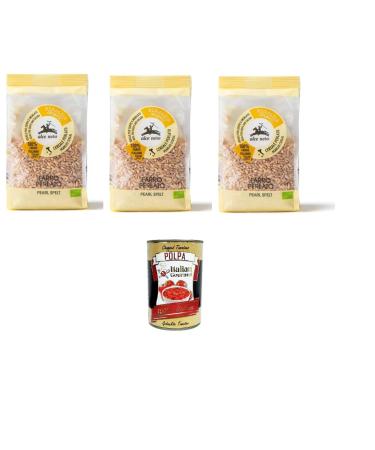 Italian Gourmet E.R. 3 x Alce Nero Farro Perlato Organic Pearl Spelt 400g + Italian Gourmet Pulp 400g